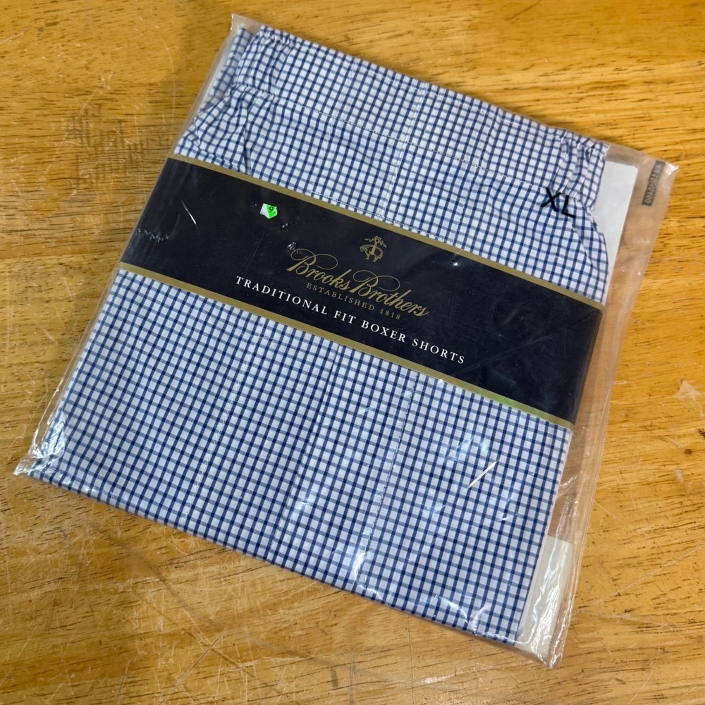 Brooks Brothers Boxer Shorts XL Blue Gingham Traditional Fit 100% Cotton